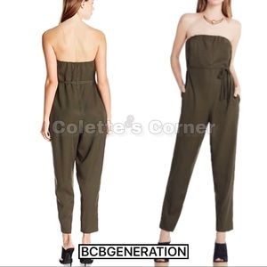 BCBGENERATION Olive Green Strapless Jumpsuit